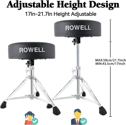 ROWELL Drum Throne Adjustable Drum Stool Lightweight Drum Seat Soft Drum Stools Electric Drum Throne Max Weight 330Lb Drum Set Stool Textured Blue Drum Thrones for Kids Adult Women Drummer in Saudi Arabia