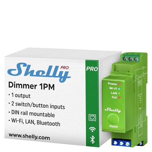 Shelly Pro Dimmer 2pm | Wi-Fi & LAN 2-channel dimmer مع Power Metering | أتمتة المنزل | بوابة البلوتوث | DIN Rail | متوافق مع Alexa و Google Home | أضواء قابلة للاعتزال in Kuwait