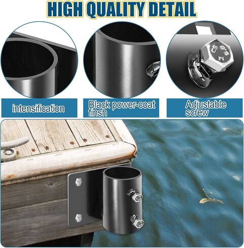 Heavy Duty Dock Outside Corner Leg Pipe Holder, Metal Hardware Stationary Dock Pipe Leg Holder for 2 Inch Mounting Holes, Dock Leg Holder with Black Anti-Rust Coating and Adjustable Mounting Screws in Saudi Arabia