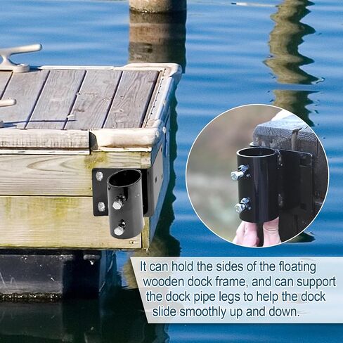 Heavy Duty Dock Outside Corner Leg Pipe Holder, Metal Hardware Stationary Dock Pipe Leg Holder for 2 Inch Mounting Holes, Dock Leg Holder with Black Anti-Rust Coating and Adjustable Mounting Screws in Saudi Arabia