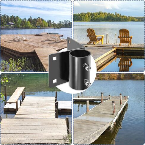 Heavy Duty Dock Outside Corner Leg Pipe Holder, Metal Hardware Stationary Dock Pipe Leg Holder for 2 Inch Mounting Holes, Dock Leg Holder with Black Anti-Rust Coating and Adjustable Mounting Screws in Saudi Arabia