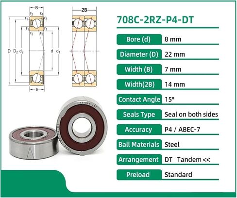 1 زوج 708 708C 2RZ P4 DT 8x22x7 708C محامل التلامس الزاوي محامل محامل مغلقة in Saudi Arabia