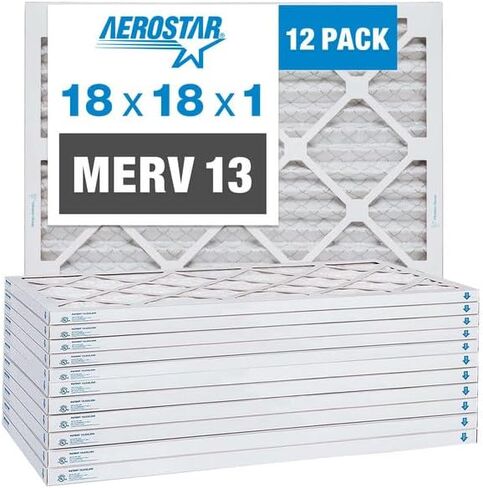 Aerostar 20x20x1 MERV 13-12 Count - Pleated Furnace & Air Conditioner Filters - Removes Bacteria, Dust, Cold & Flu Germs, Lint, Mold, Pet Dander, Allergy-Causing Pollen, Smog, Smoke & Viruses in Saudi Arabia