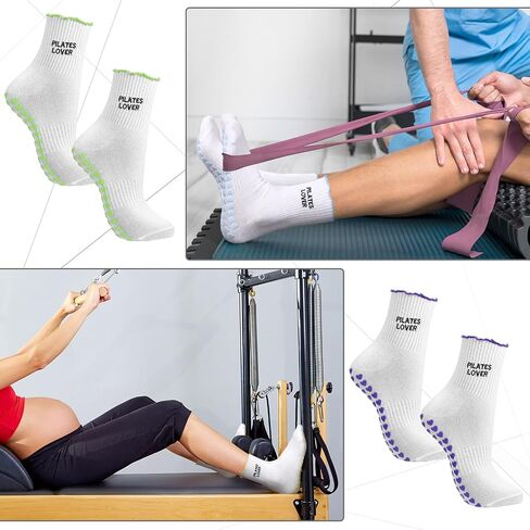 5 Paris Cute Pilates Grip Socks for Women Ruffle Embroidery Non Slip Cotton Yoga Socks for Ballet Barre Workout Hospital Pilates Lover Gifts in Saudi Arabia