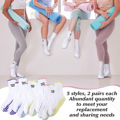 5 Paris Cute Pilates Grip Socks for Women Ruffle Embroidery Non Slip Cotton Yoga Socks for Ballet Barre Workout Hospital Pilates Lover Gifts in Saudi Arabia