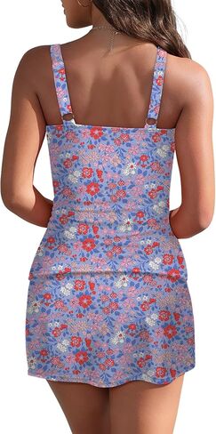 Women's Two Piece Tankini Sets Vintage Tummy Control Swimsuit Trendy Side Split Bathing Suit Push up Swimdress in Kuwait