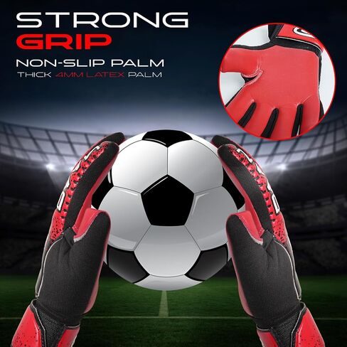 Kids Soccer Goalkeeper Gloves with Finger Save – Strong Latex Grip, Padded Fingers & Palms, Breathable, Adjustable Wrist, Durable & Comfortable in Saudi Arabia