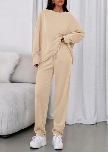 Prettygarden Womens 2 قطعة مطابقة مجموعات صالة 2025 خريف الأكمام طويلة قوارب العرق سدود الجبال الجيوب الجيوب in Saudi Arabia