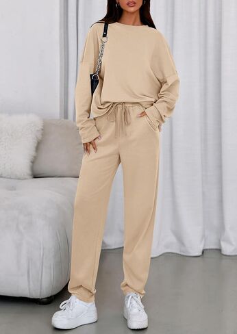 Prettygarden Womens 2 قطعة مطابقة مجموعات صالة 2025 خريف الأكمام طويلة قوارب العرق سدود الجبال الجيوب الجيوب in Saudi Arabia