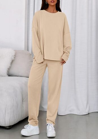 Prettygarden Womens 2 قطعة مطابقة مجموعات صالة 2025 خريف الأكمام طويلة قوارب العرق سدود الجبال الجيوب الجيوب in Saudi Arabia