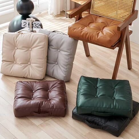 Dual Sided Bench Cushion - Waterproof Faux Leather & Plush Velvet Reversible Seat Pad (16"/18"), Non-Slip Chair Cushion with Handle (6 Colors) (Brown, 18x18x3 Inch (Pack of 1)) in Saudi Arabia