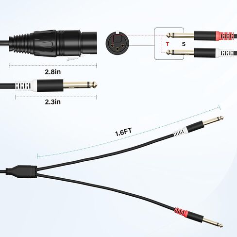 elecan 3-pin xlr ذكر إلى مزدوج 6.35mm 1/4 '' ts الذكور y الكبل محول التقسيم 4 قدم ، mono مزدوج إلى XLR ميكروفون كابل الصوت المحول enternct in Kuwait