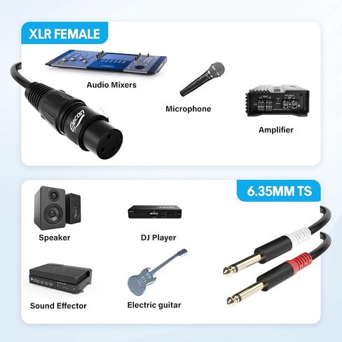 elecan 3-pin xlr ذكر إلى مزدوج 6.35mm 1/4 '' ts الذكور y الكبل محول التقسيم 4 قدم ، mono مزدوج إلى XLR ميكروفون كابل الصوت المحول enternct in Kuwait