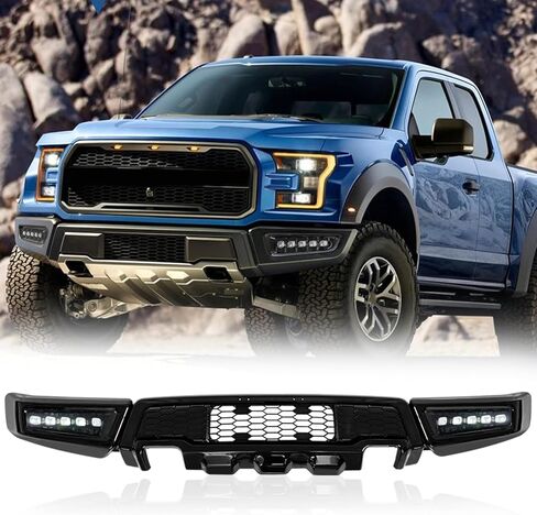 المصد الأمامي مع استبدال أضواء الضباب للفترة 2009-2014 Ford F-150 Crew/تمديد الكابينة الالتقاط 4 أبواب/سيارات كابينة قياسية 2-باب ، RPT على غرار الفحم اللامع الرمادي in Kuwait