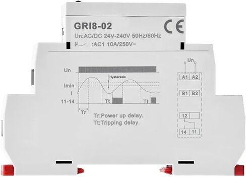 GRI8-01/02 Current Monitoring Relay 0.5A 1A 2A 5A 8A 16A ACDC24V-240V Overcurrent Undercurrent Protection Relay(GRI8-02 Undercurrent,0.8-8A) in Saudi Arabia