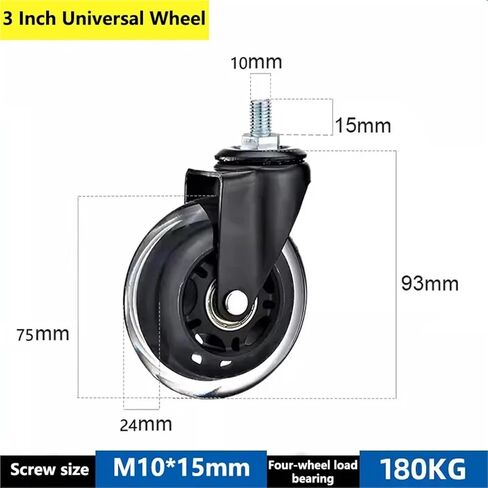 5Pcs 3 Inch Universal PU Screw Roller Ice Wheel Casters M6/M8/M10 Mute Caster(M8x15mm) in Saudi Arabia