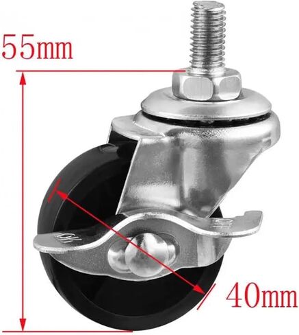 5Pcs 1.5 Inch Black PP Screw Caster with Brake M8 Thread Universal Wheel Mobile Furniture in Saudi Arabia
