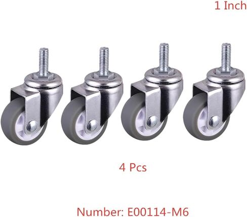 4Pcs Casters 1 Inch Gray TPE Screw Caster, M6 Silent Wheel, Diameter25mm Household Universal Wheel in Saudi Arabia