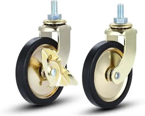 4Pcs 3 Inch Screw Stem Gold Brake Dining Wheel Swivel Caster Hand Push Silent(M8-Brake) in Saudi Arabia