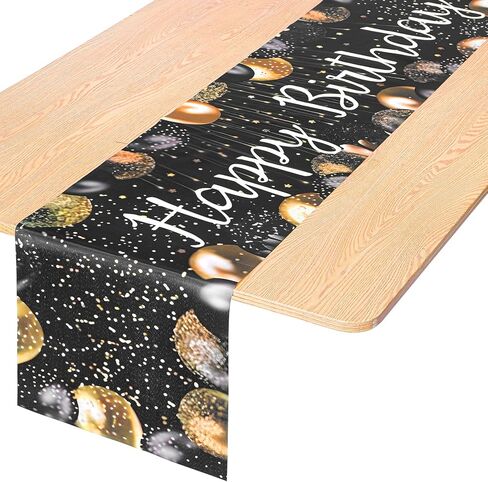 Happy Birthday Table Runner, 72×13In Vintage Black Gold Birthday Table Runner Birthdays Dining Linen Tables Decoration for Men Women Indoor Outdoor Home Party in Saudi Arabia