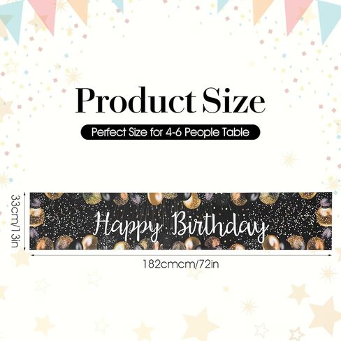 Happy Birthday Table Runner, 72×13In Vintage Black Gold Birthday Table Runner Birthdays Dining Linen Tables Decoration for Men Women Indoor Outdoor Home Party in Saudi Arabia