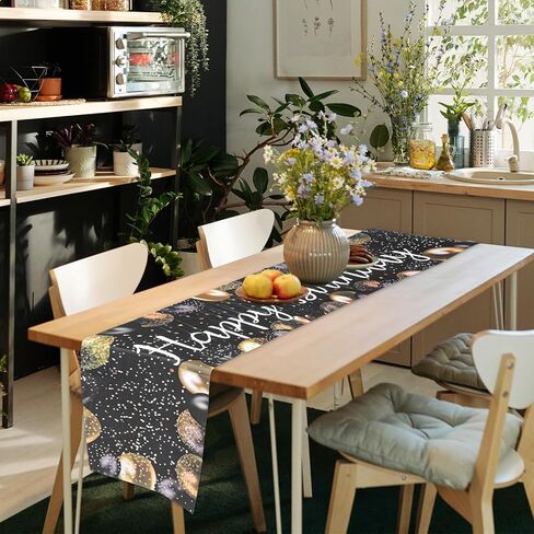 Happy Birthday Table Runner, 72×13In Vintage Black Gold Birthday Table Runner Birthdays Dining Linen Tables Decoration for Men Women Indoor Outdoor Home Party in Saudi Arabia