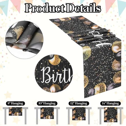 Happy Birthday Table Runner, 72×13In Vintage Black Gold Birthday Table Runner Birthdays Dining Linen Tables Decoration for Men Women Indoor Outdoor Home Party in Saudi Arabia