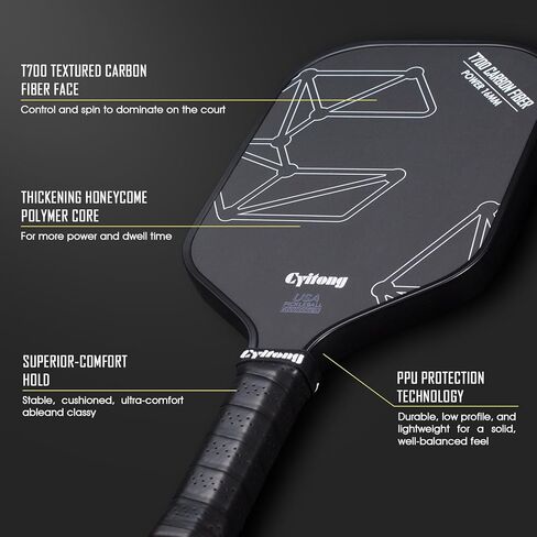 Pickleball Paddle- Professional Carbon Fiber T700 Pickleball Paddle مع مضرب Bickleball Core ذي 16 مم - دقة خفيفة الوزن وامتصاص الصدمات المعزز للدوران العالي واللقطات القوية in Kuwait