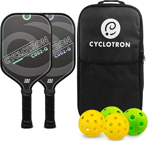 مجموعة Cyclotron Pickleball Paddles مجموعة من 2 ، سطح الألياف الزجاجية خفيفة الوزن ، مثالية لهدية المبتدئين (مجاذيات ، 4 كرات ، حقيبة رياضية واحدة) in Saudi Arabia