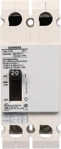 Siemens CQD220 20 Amp, Double Pole 480/277V AC, 125/250V DC, 14KAIC Cable In/Cable Out Breaker in Saudi Arabia