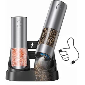 Electric Rechargeable Salt and Pepper Grinder Set - USB-C Charging Base, Large Capacity 100ml, Adjustable Coarseness, Stainless Steel Automatic (2 Pack) in Kuwait