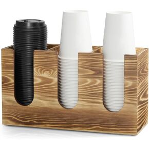 Wood Coffee Cup and Lid Holder Organizer, Disposable Cup Dispenser for Countertop, Coffee Bar Accessories and Organzier, Wooden Cups Dispensr for Kitchen Breakroom Countertops in Saudi Arabia