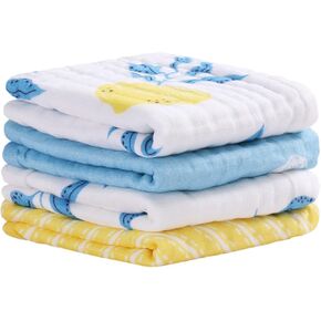 Viviland Baby Muslin Burp Cloths, 10 x 20 inches 6-Layer Baby Bath Towels, 100% Cotton Super Absorbent Washcloths for Baby Girl and Boy, Pink Heart & Star Pattern 4 Pack in Kuwait