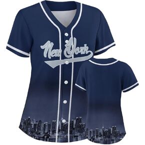 Women Baseball Jersey City Night Skyline Apparel Button Down Shirts Sports Uniform Fans Gift for Adult Girls S-2XL in Saudi Arabia