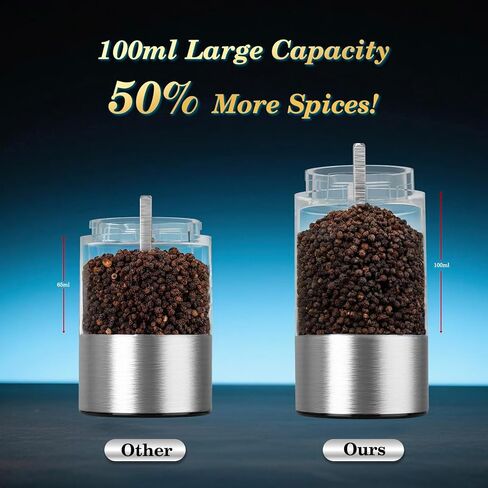 Electric Rechargeable Salt and Pepper Grinder Set - USB-C Charging Base, Large Capacity 100ml, Adjustable Coarseness, Stainless Steel Automatic (2 Pack) in Kuwait