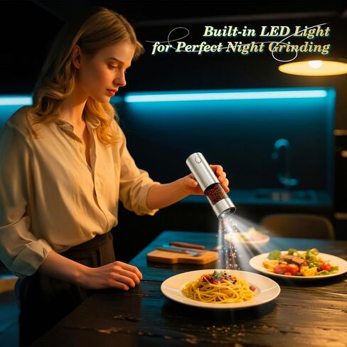 Electric Rechargeable Salt and Pepper Grinder Set - USB-C Charging Base, Large Capacity 100ml, Adjustable Coarseness, Stainless Steel Automatic (2 Pack) in Kuwait