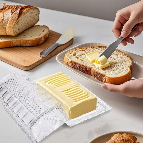 Glass Butter Dish with Lid,Large Deep Covered Butter Dish,Clear Crystal Glass Butter Container with Embossed Pattern for Countertop,Refrigerator,Dishwasher Safe in Saudi Arabia
