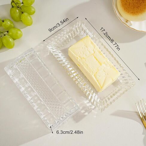 Glass Butter Dish with Lid,Large Deep Covered Butter Dish,Clear Crystal Glass Butter Container with Embossed Pattern for Countertop,Refrigerator,Dishwasher Safe in Saudi Arabia