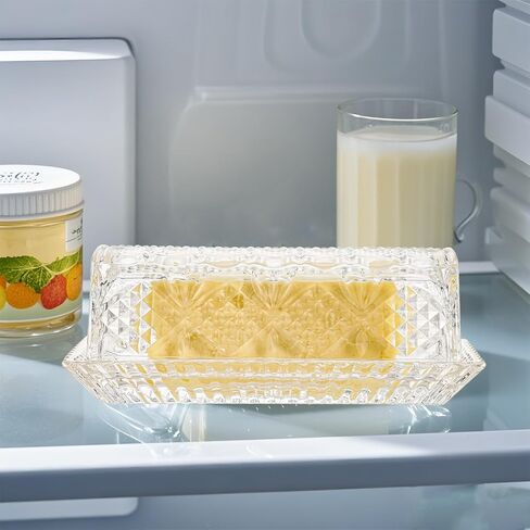 Glass Butter Dish with Lid,Large Deep Covered Butter Dish,Clear Crystal Glass Butter Container with Embossed Pattern for Countertop,Refrigerator,Dishwasher Safe in Saudi Arabia