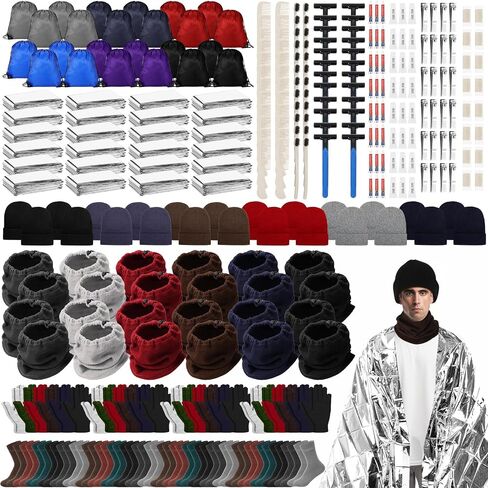 Coume Homeless Care Package Supplies Hygiene Kit Winter Beanie Neck Warmer Gloves Drawstring Bags for Men Women in Saudi Arabia