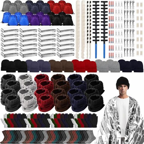 Coume Homeless Care Package Supplies Hygiene Kit Winter Beanie Neck Warmer Gloves Drawstring Bags for Men Women in Saudi Arabia