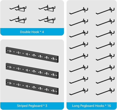 CCCEI 3 Modular Pegboard Strock ، Metal PEG Slat Mount للمرآب ، الطابق السفلي ، الحديقة ، منظمة غرفة الغسيل. منظم الأدوات المرن للركض ، المجارف ، الصياغة. هدايا للرجال ، الأسود. in Kuwait