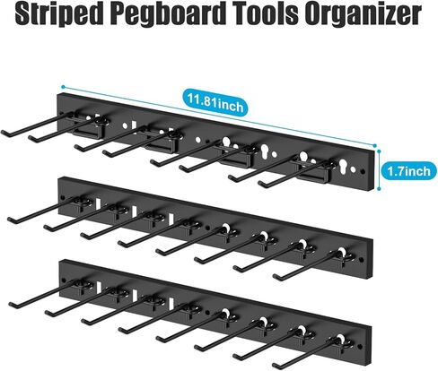CCCEI 3 Modular Pegboard Strock ، Metal PEG Slat Mount للمرآب ، الطابق السفلي ، الحديقة ، منظمة غرفة الغسيل. منظم الأدوات المرن للركض ، المجارف ، الصياغة. هدايا للرجال ، الأسود. in Kuwait