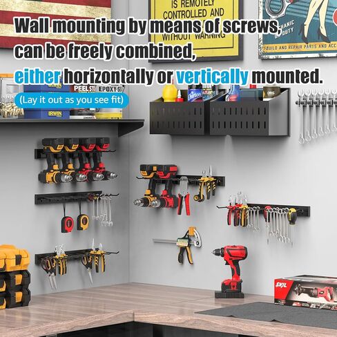 CCCEI 3 Modular Pegboard Strock ، Metal PEG Slat Mount للمرآب ، الطابق السفلي ، الحديقة ، منظمة غرفة الغسيل. منظم الأدوات المرن للركض ، المجارف ، الصياغة. هدايا للرجال ، الأسود. in Kuwait