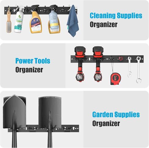 CCCEI 3 Modular Pegboard Strock ، Metal PEG Slat Mount للمرآب ، الطابق السفلي ، الحديقة ، منظمة غرفة الغسيل. منظم الأدوات المرن للركض ، المجارف ، الصياغة. هدايا للرجال ، الأسود. in Kuwait