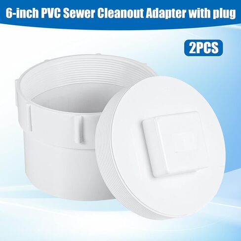 2pcs 6" PVC Sewer Cleanout Cap with Plug Cover Fitting, Threaded DWV Flush Sewer Cleanout Adapter for Drainage Pipe Systems Outdoor Garden in Saudi Arabia