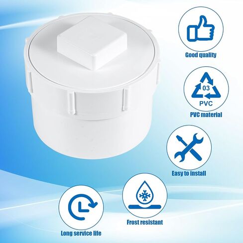 2pcs 6" PVC Sewer Cleanout Cap with Plug Cover Fitting, Threaded DWV Flush Sewer Cleanout Adapter for Drainage Pipe Systems Outdoor Garden in Saudi Arabia