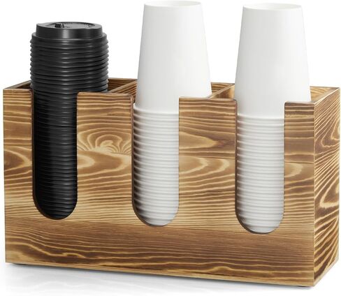 Wood Coffee Cup and Lid Holder Organizer, Disposable Cup Dispenser for Countertop, Coffee Bar Accessories and Organzier, Wooden Cups Dispensr for Kitchen Breakroom Countertops in Saudi Arabia