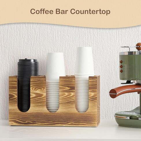 Wood Coffee Cup and Lid Holder Organizer, Disposable Cup Dispenser for Countertop, Coffee Bar Accessories and Organzier, Wooden Cups Dispensr for Kitchen Breakroom Countertops in Saudi Arabia