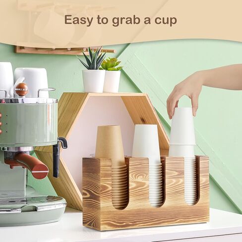 Wood Coffee Cup and Lid Holder Organizer, Disposable Cup Dispenser for Countertop, Coffee Bar Accessories and Organzier, Wooden Cups Dispensr for Kitchen Breakroom Countertops in Saudi Arabia